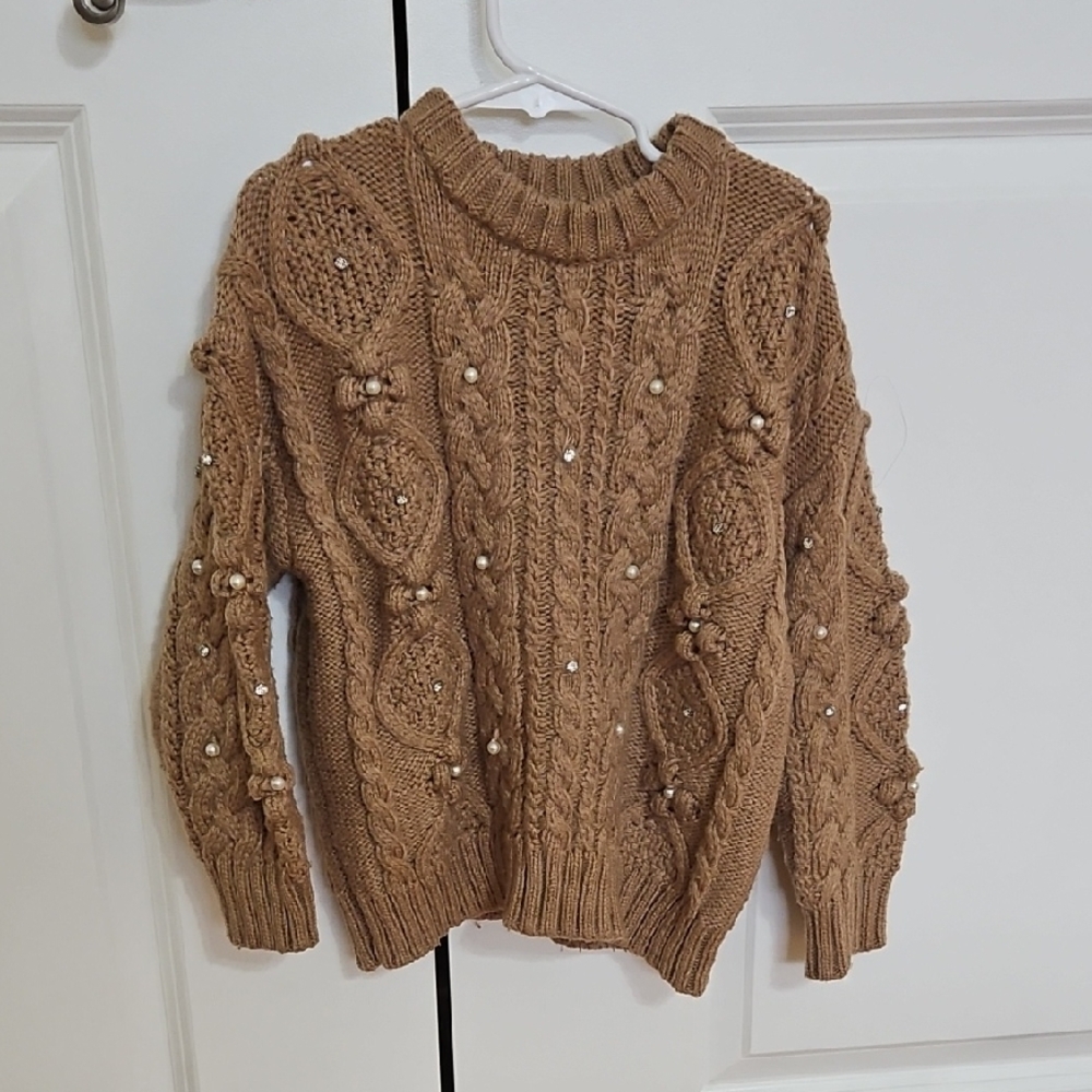 Kids Cable Knit Sweater - Brown